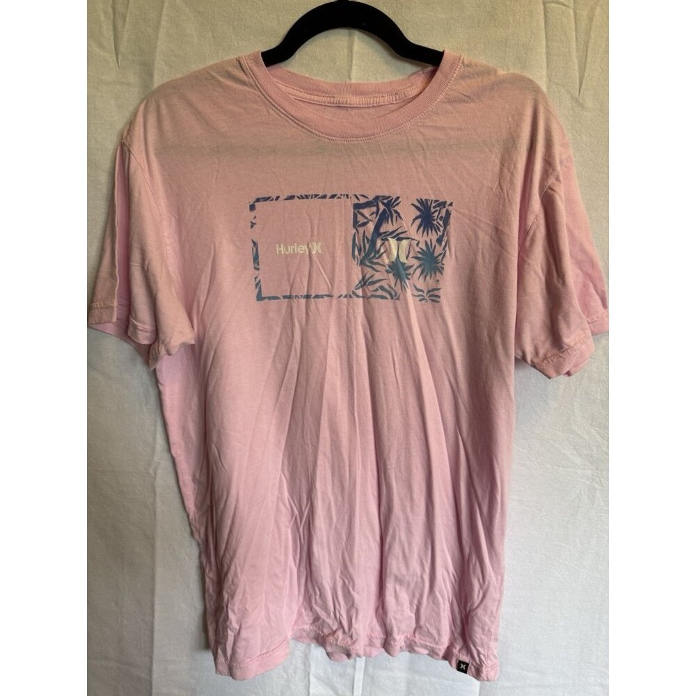 Hurley Pink Palm Tree Size Large Short Sleeve